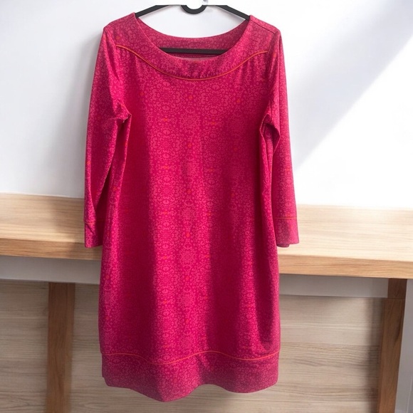 Lands’ End UPF 50 Stretch Shift Dress Small Pink Orange Swim Cover Up Boat Neck - Picture 7 of 7